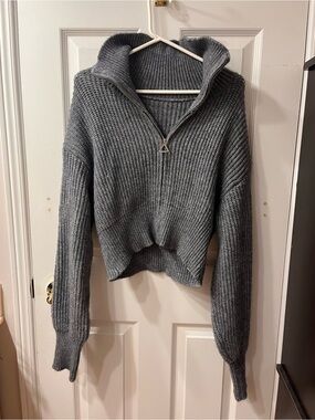 Cider Gray Ribbed Half-Zip Turtleneck Sweater